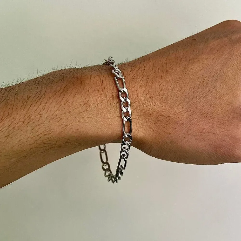 y2k silver figaro link stainless steel chain bracelet